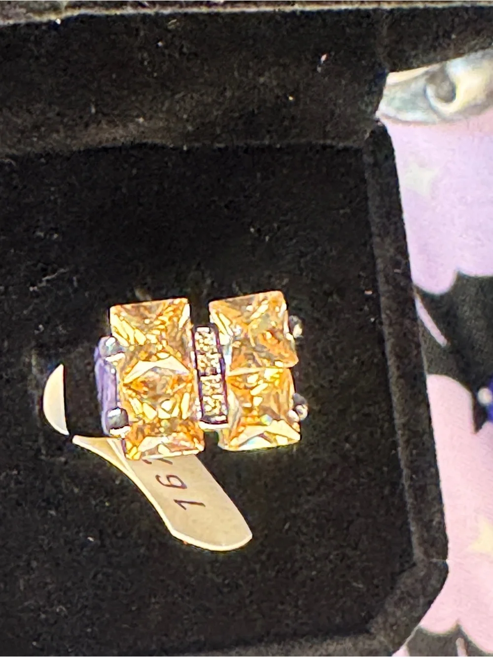 NWT Vintage Camille Lucie Champagne Crystal Statement Ring Size 5.5